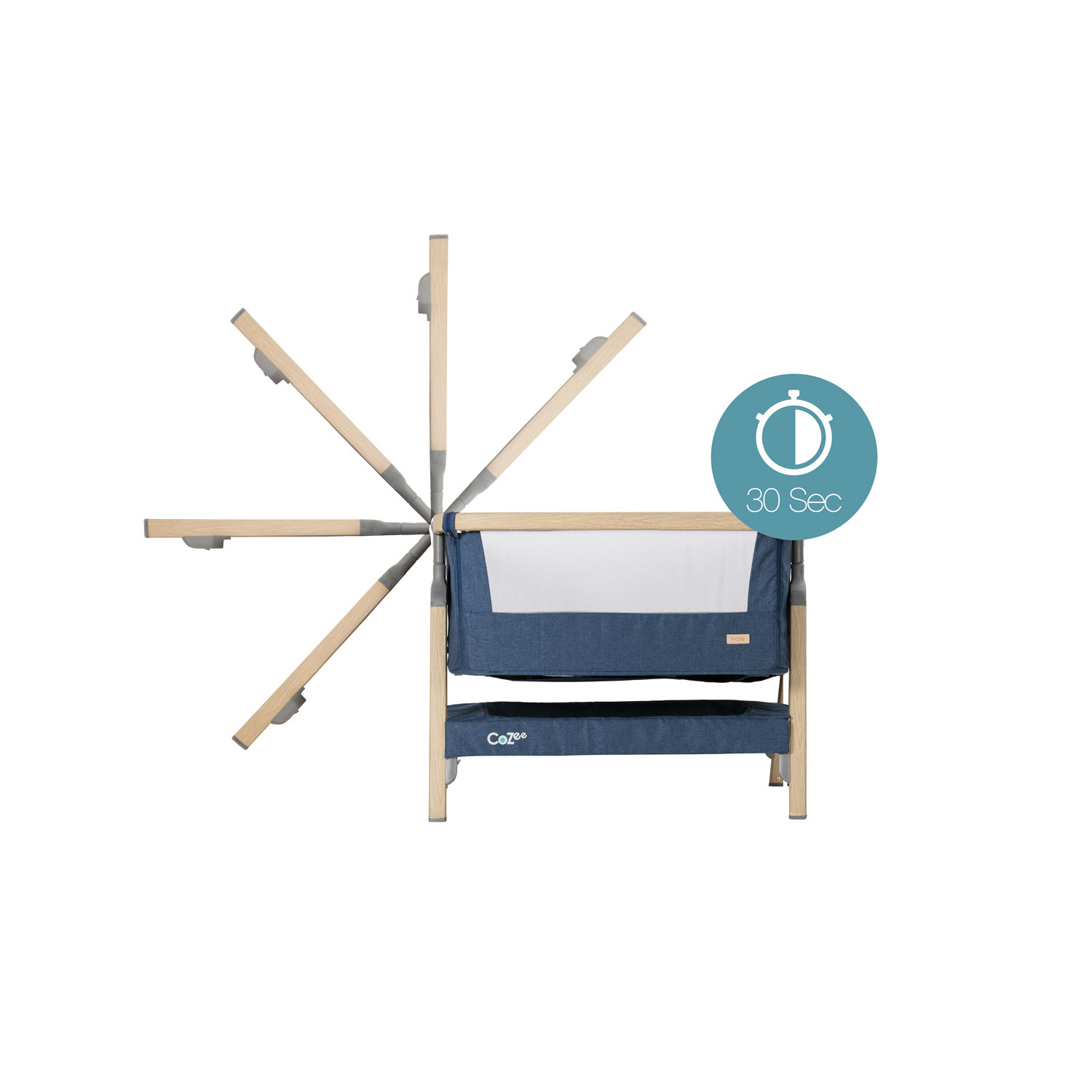 Tutti Bambini CoZee Bedside Crib Oak and Midnight Blue Babyland