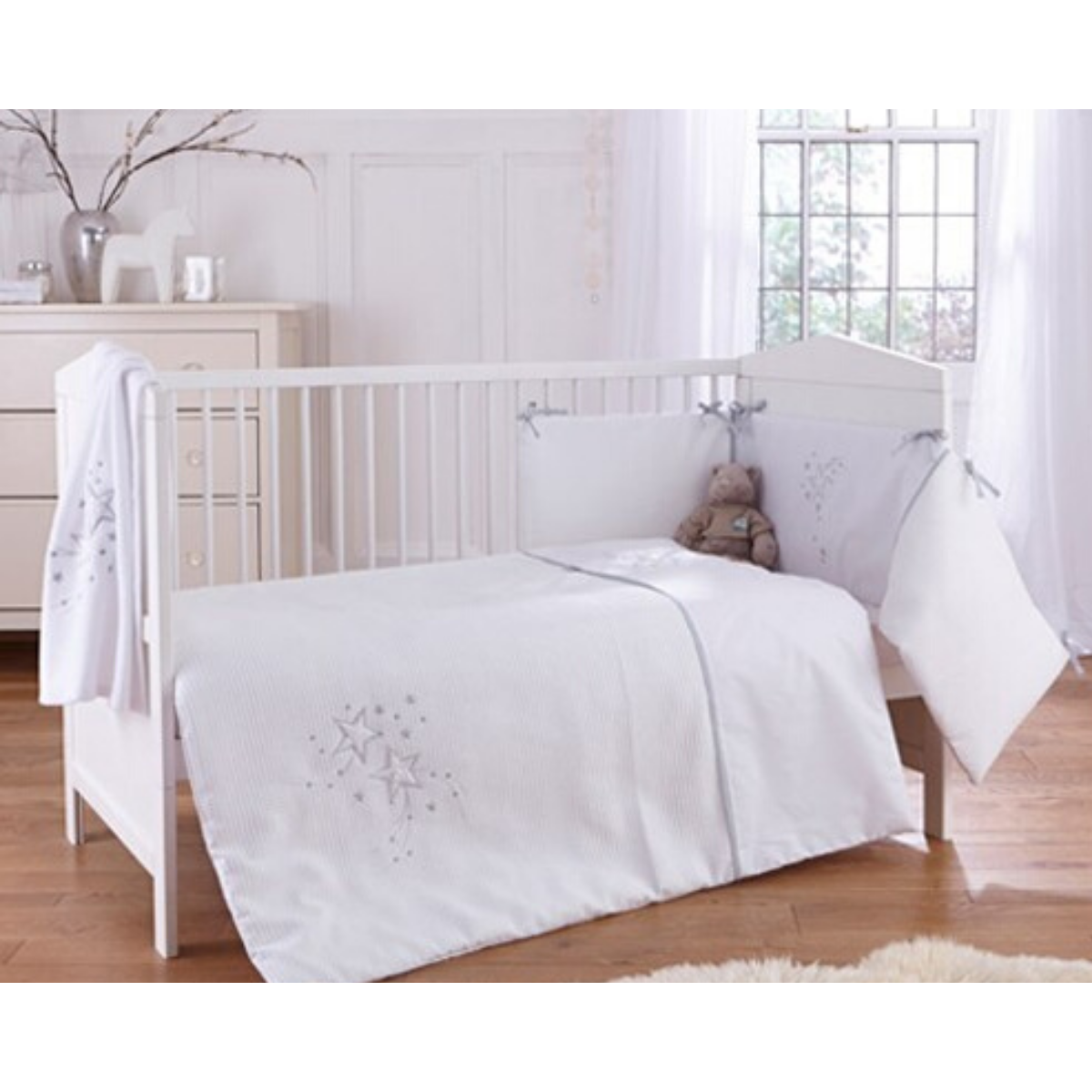 white waffle cot bedding