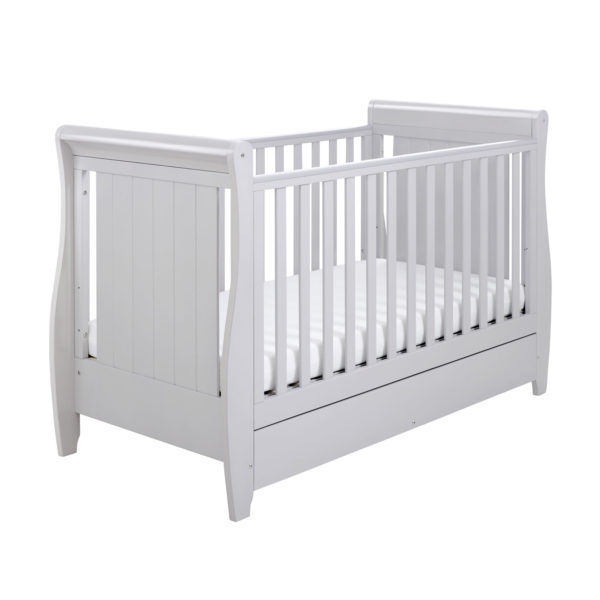 Babymore Stella Cot Bed Drop Side with Drawer - Grey