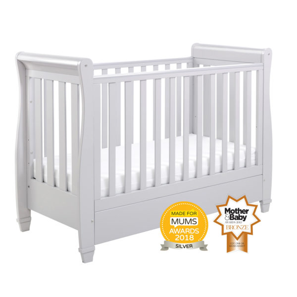 Babymore Eva Sleigh Cot Bed Drop Side with Drawer - Grey