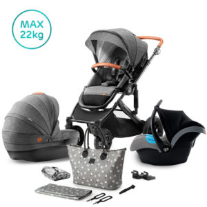 Kinderkraft Stroller PRIME 2020 with Car Seat and Accessories 3in1 Grey