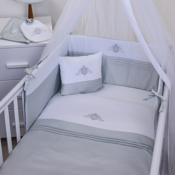 Baby Oliver Royal Grey Satin Quilt & Bedding Set
