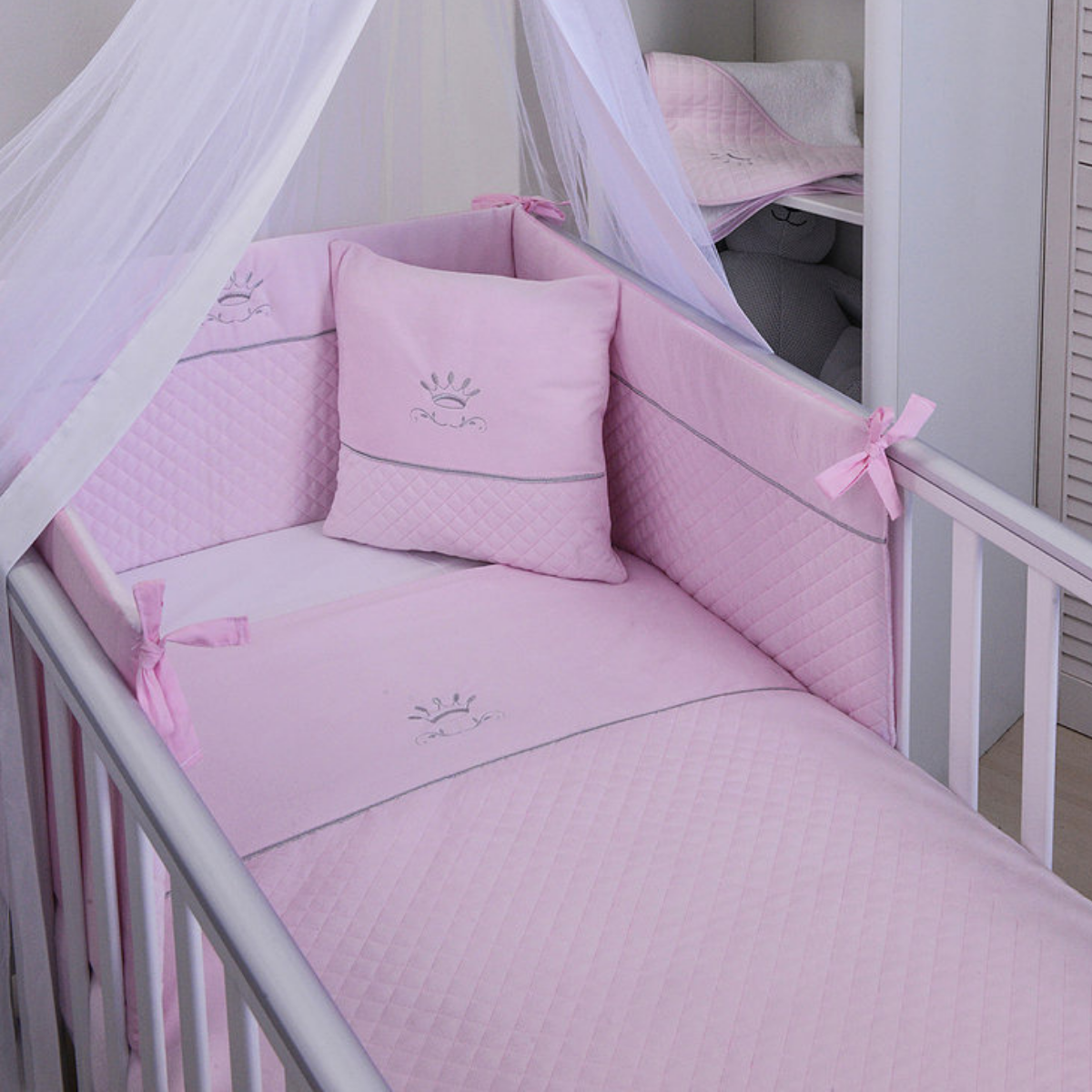 Baby Oliver Quilt Bumper Bedding Set Pink Velour Crown Babyland