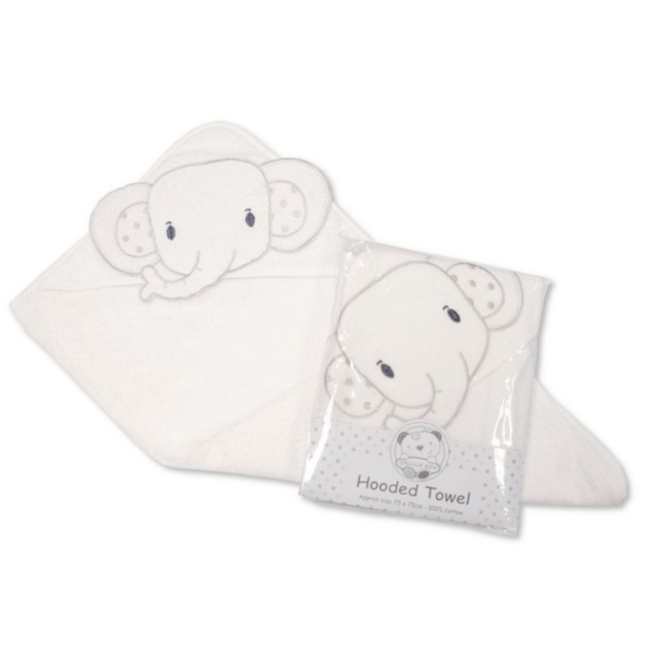 Baby Hooded Towel – Elephant – White