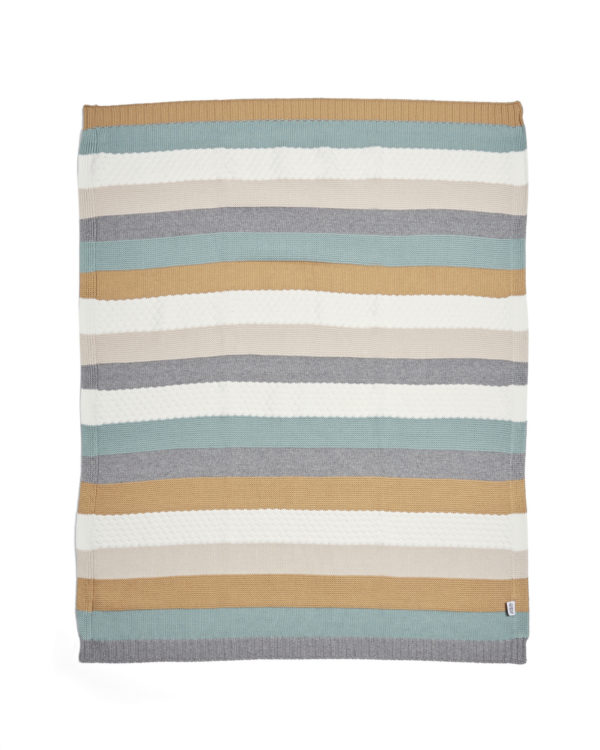 7883b1604 01 Knitted Blanket – Multi Stripe Blue