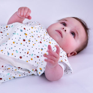 Baby in scandi spot Purflo baby sleep bag with breathable mesh panels