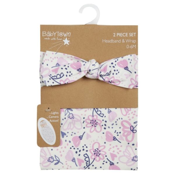 Baby Girls Floral Headband & Swaddle Wrap Set (0 6 Months)
