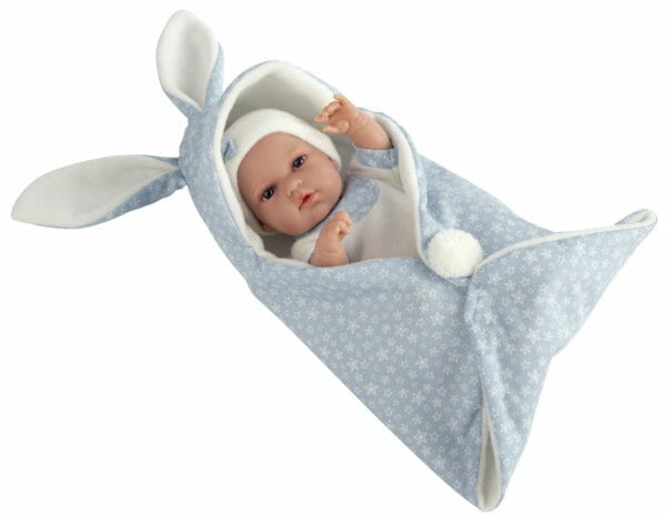Arias 33cm Natal Doll With Bunny Blanket Blue
