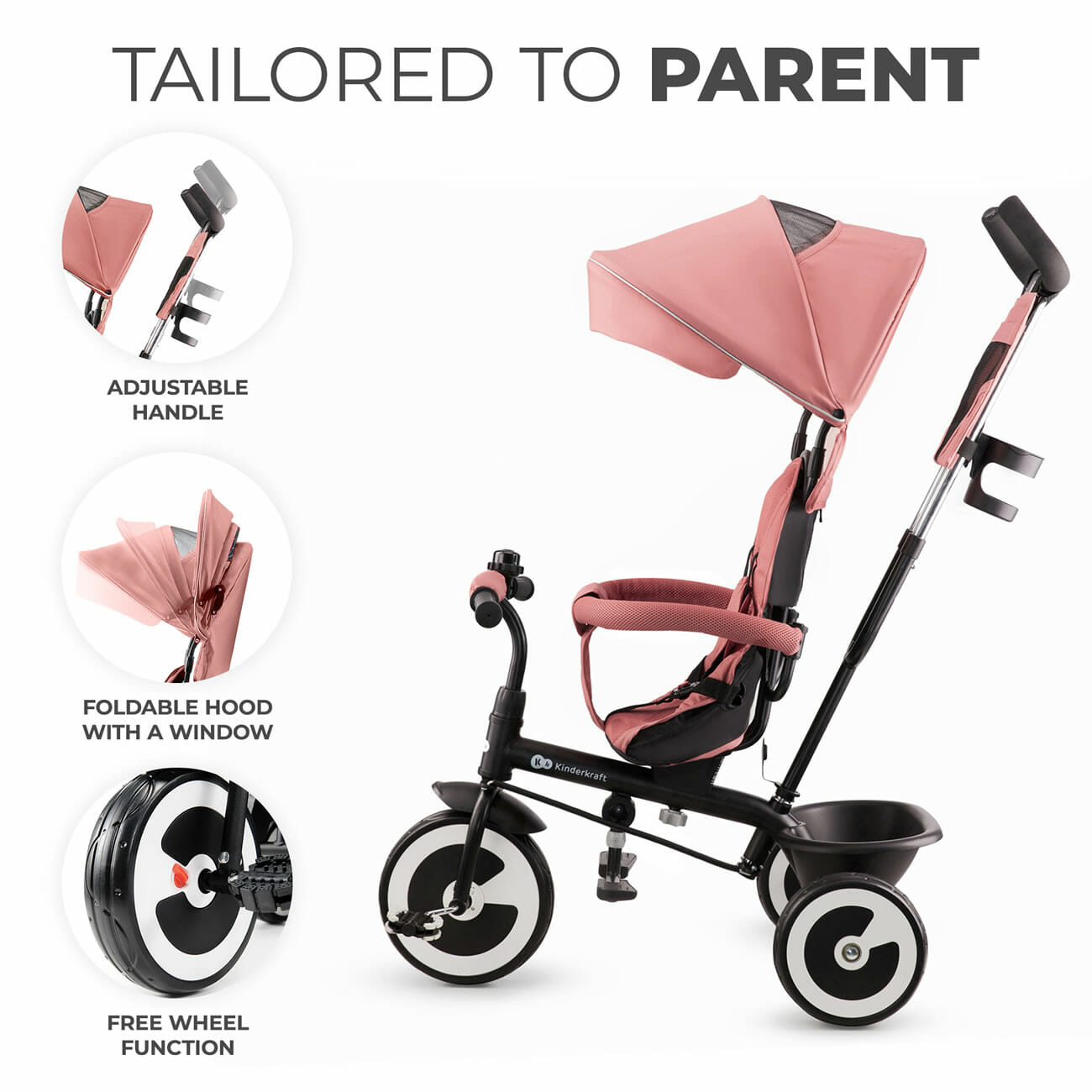 Kinderkraft Tricycle ASTON Rose Pink - Babyland Fife