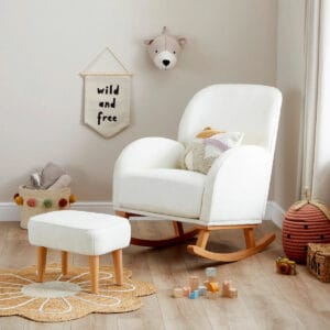Babymore Freya Nursing Chair With Stool Off White Boucle