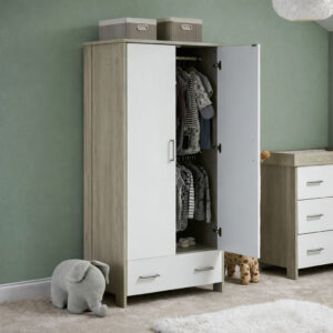 Obaby Nika Wardrobe Doors open Grey Wash & white