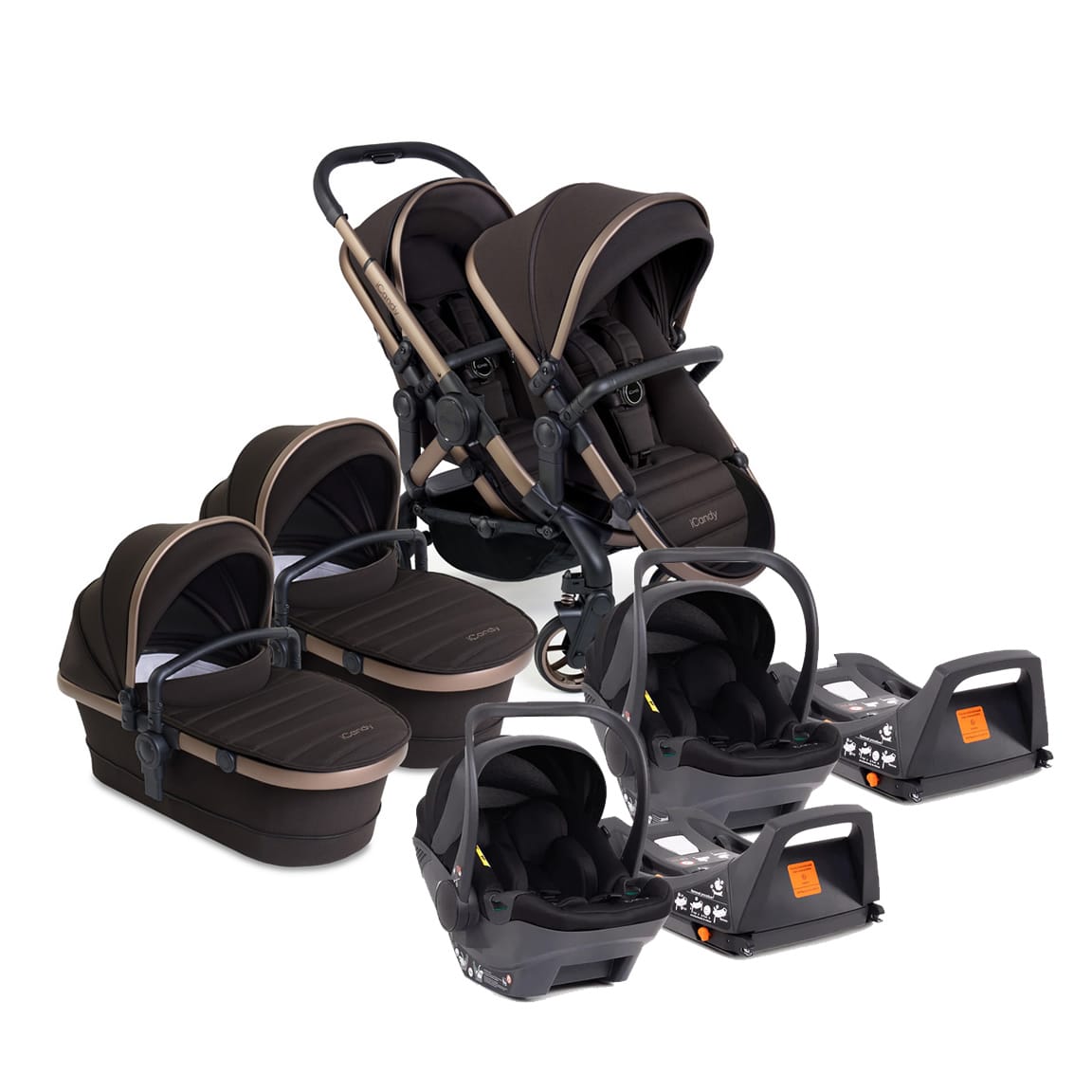 Icandy Peach 7 Twin Bundle With Cocoon Car Seats And Bases Pecan