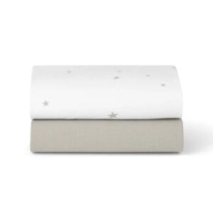 Snuz twin pack crib sheets white star
