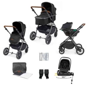 Ickle Bubba Cosmo i-Size Travel System with Nimbus Car Seat and Spin Isofix Base Black