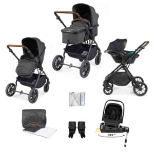 Ickle Bubba Cosmo i-Size Travel System with Nimbus Car Seat and Spin Isofix Base Graphite Grey