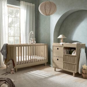 Mamas & Papas Oska 2 Piece Cotbed Set with Narrow Dresser Changer - Oak/Natural