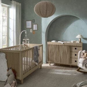 Mamas & Papas Oska 2 Piece Cotbed Set with Wide Dresser Changer - Oak/Natural