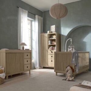 Mamas & Papas Oska 3 Piece Cotbed Set with Wide Dresser Changer - Oak/Natural