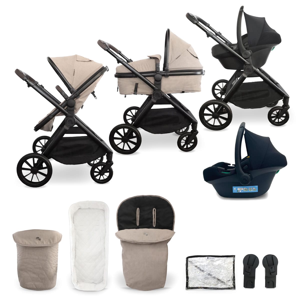 My Babiie MB220 3in1 Travel System with i-Size Car Seat - Mink