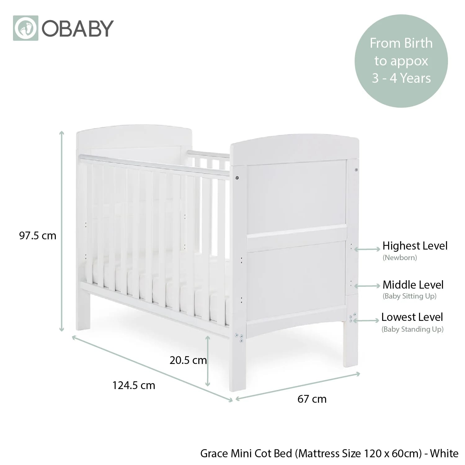 Obaby obaby grace mini cot bed white 9