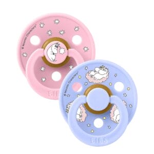 Yo bibs x moomin colour dummies 2 pack dreaming baby pink mix
