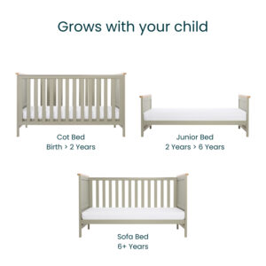 Misha cot bed sage & golden oak 3 modes grows with your child