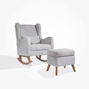 Tutti bambini harper wingback rocking chair & foot stool teddy cloud grey (1)