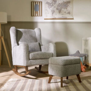Tutti Bambini Harper Wingback Rocking Chair and Footstool - Cloud Grey