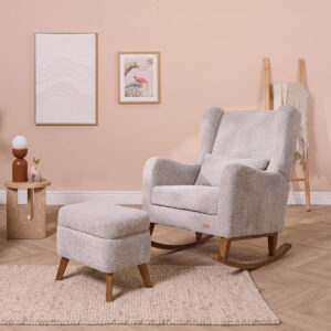 Tutti Bambini Harper Wingback Rocking Chair and Footstool Cloud Grey