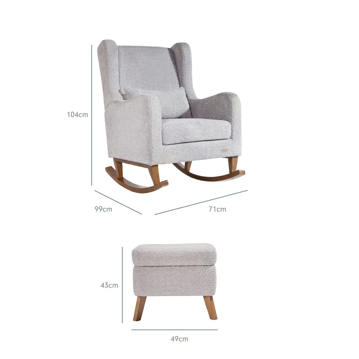 Tutti Bambini Harper Wingback Rocking Chair and Footstool Cloud Grey