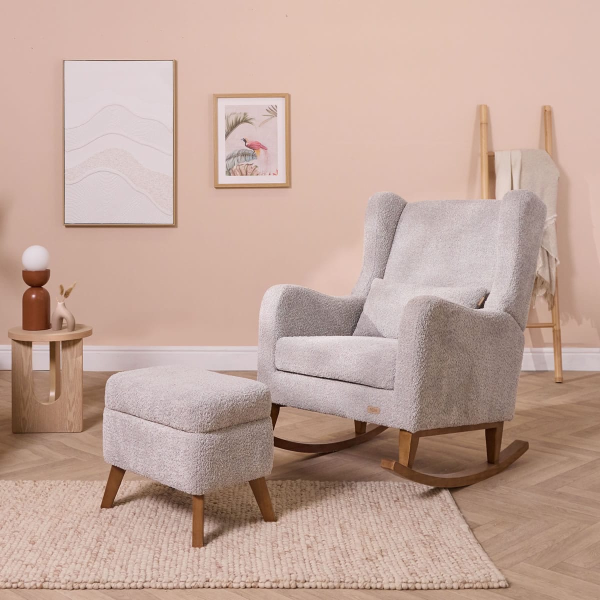Tutti Bambini Harper Wingback Rocking Chair and Footstool Cloud Grey