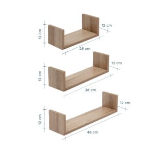 Tutti bambini modena set of three u shaped wall shelves oak