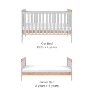 Tutti bambini rio cot bed with cot top changer & mattress dove grey honey oak (1)