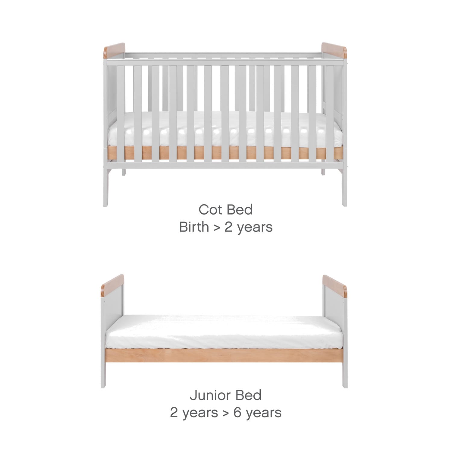 Tutti bambini rio cot bed with cot top changer & mattress dove grey honey oak (1)