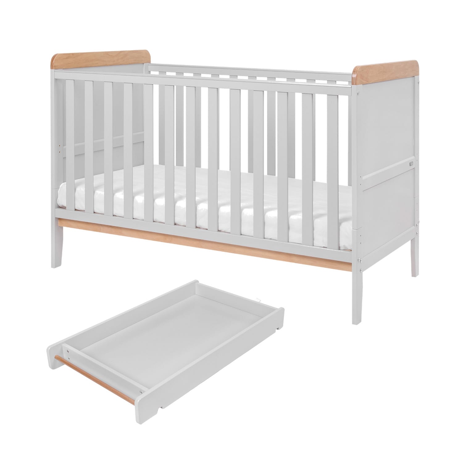 Tutti bambini rio cot bed with cot top changer & mattress dove grey honey oak (10)
