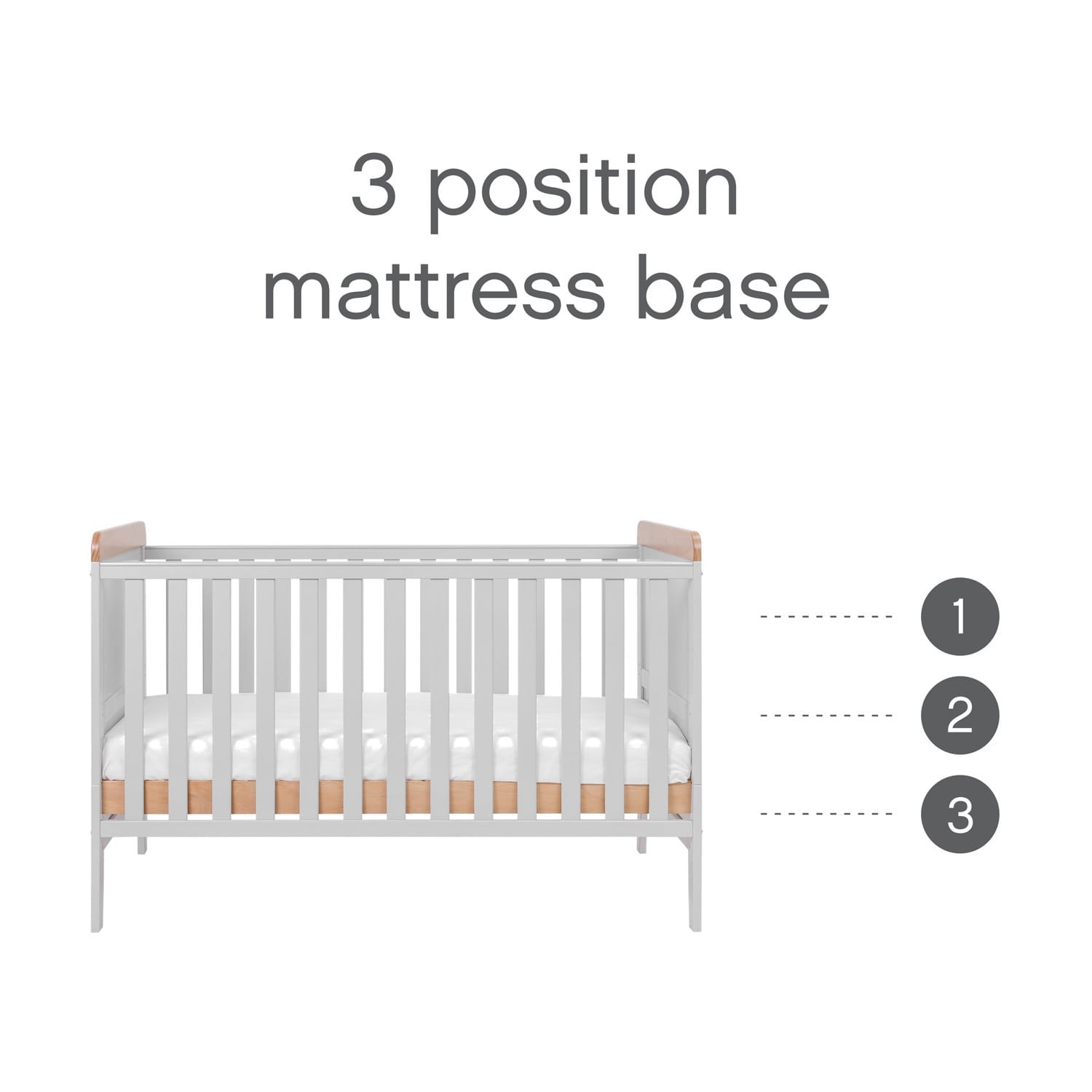 Tutti bambini rio cot bed with cot top changer & mattress dove grey honey oak (4)