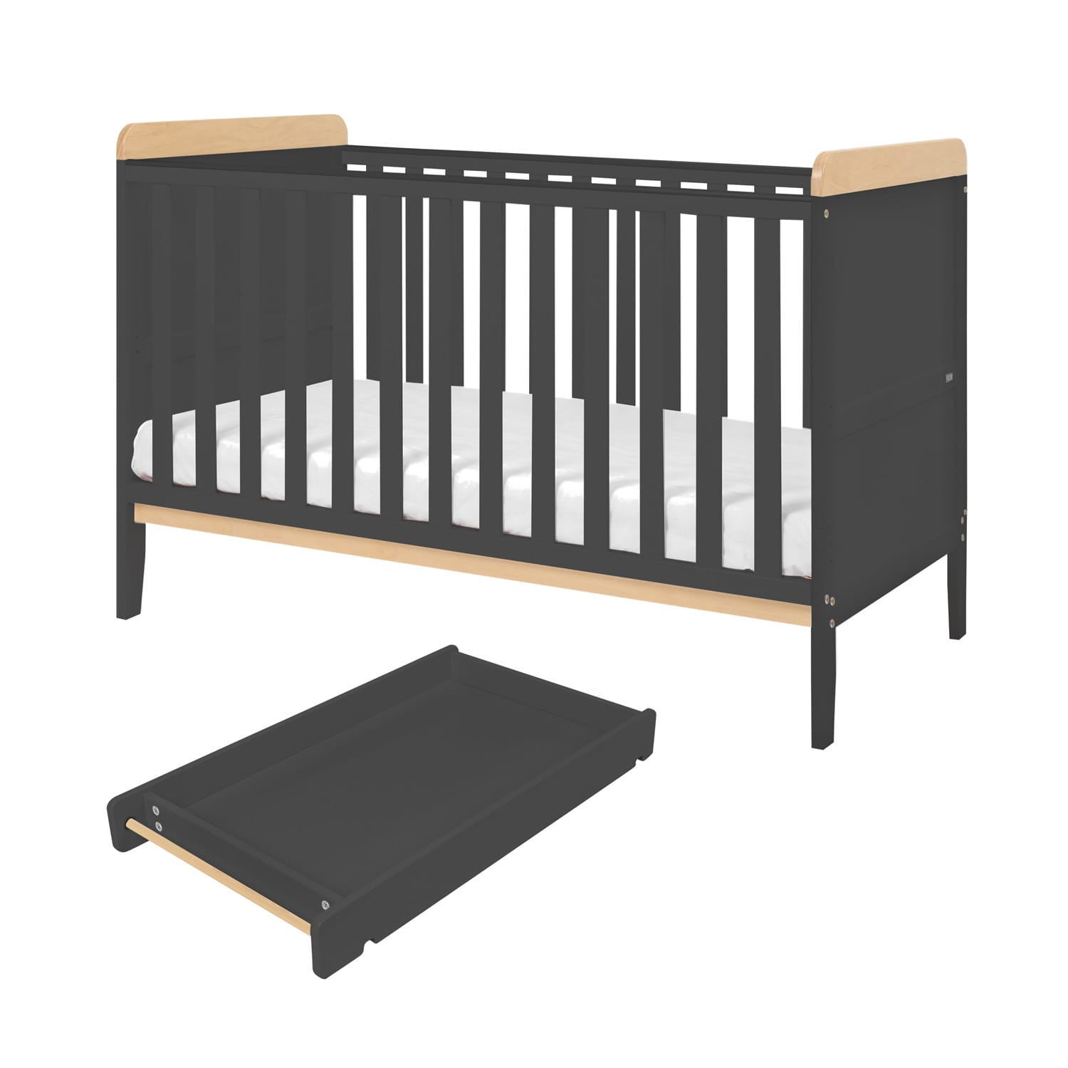 Tutti bambini rio cot bed with cot top changer & mattress slate grey honey oak (1)