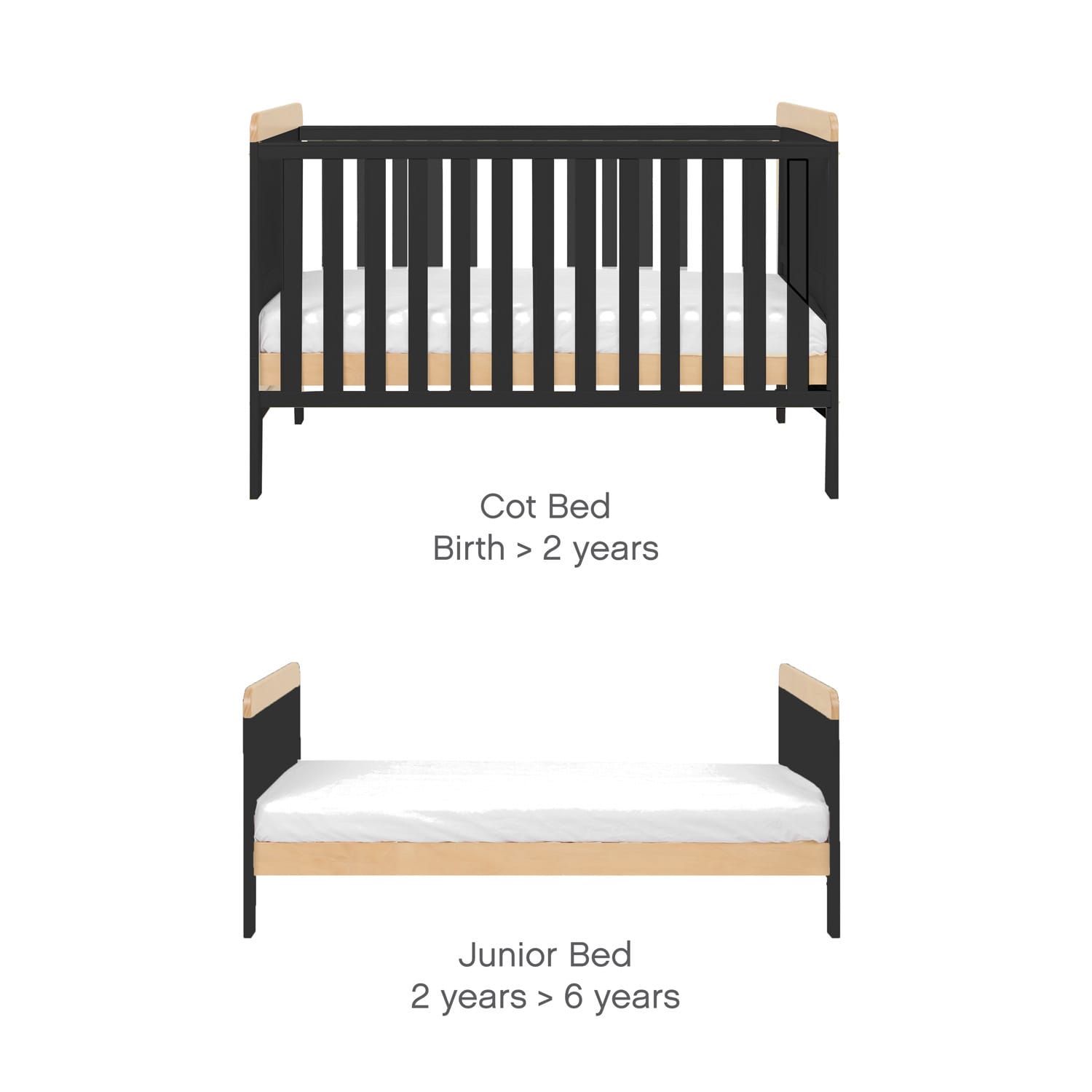 Tutti bambini rio cot bed with cot top changer & mattress slate grey honey oak (3)