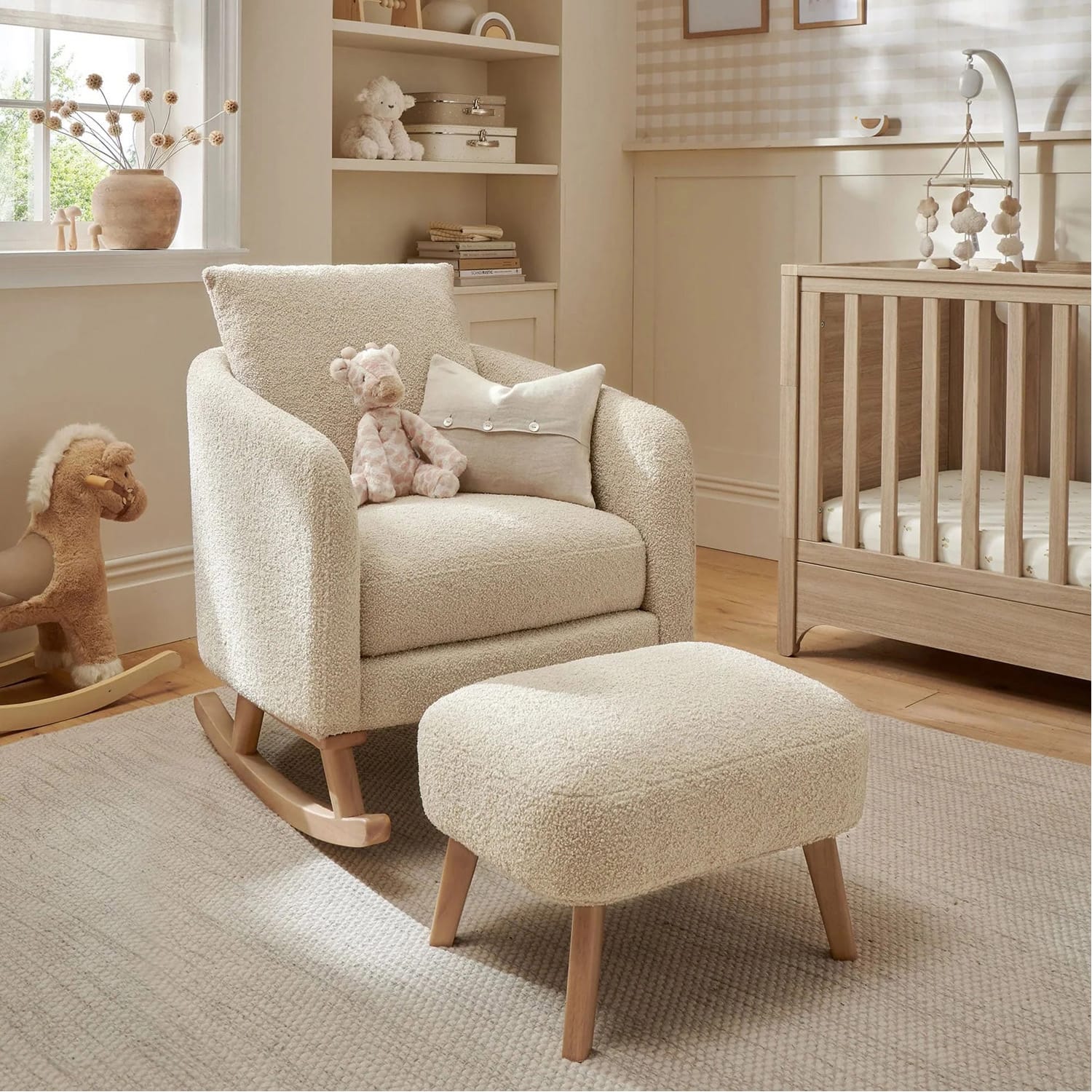 Mamas & Papas Alma Nursing Chair & Stool - Off White Bouclé