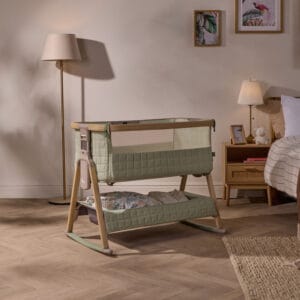 Tutti Bambini CoZee Sense Bedside Crib Drifted Oak Eucalyptus