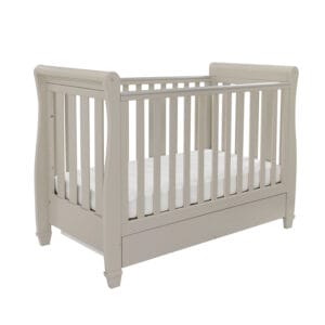 Babymore Eva Sleigh Cot Bed Drop Side with Drawer Cashmere (5)