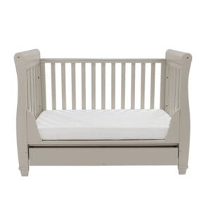 Babymore Eva Sleigh Cot Bed Drop Side with Drawer Cashmere (6)