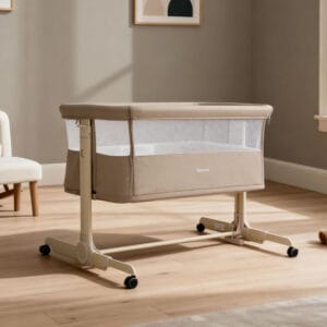 Babymore Neera Bedside Crib Khaki (1)