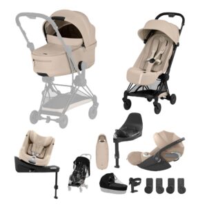 CYBEX COYA Fold Cot Newborn to Toddler Travel System Bundle Matt Black Cozy Beige