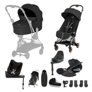 CYBEX COYA Fold Cot Newborn to Toddler Travel System Bundle Rose Gold Sepia Black