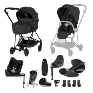 CYBEX MIOS Fold Cot Newborn to Toddler Travel System Bundle Matt Black Sepia Black
