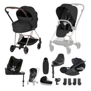 CYBEX MIOS Fold Cot Newborn to Toddler Travel System Bundle Rose Gold Sepia Black