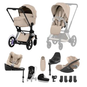 CYBEX e PRIAM Fold Cot Newborn to Toddler Travel System Bundle Matt Black Cozy Beige