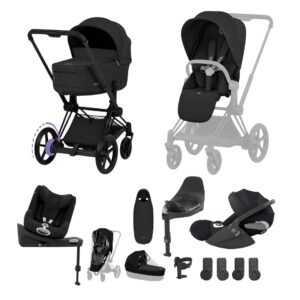 CYBEX e PRIAM Fold Cot Newborn to Toddler Travel System Bundle Matt Black Sepia Black