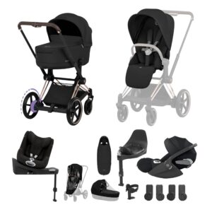 CYBEX e PRIAM Fold Cot Newborn to Toddler Travel System Bundle Rose Gold Sepia Black